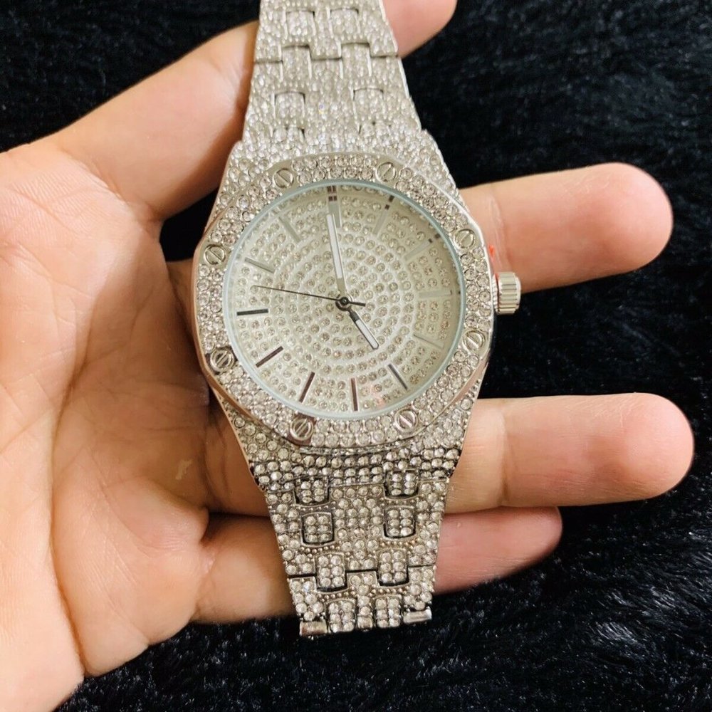 White Gold Finish Techno Pave Hip Hop Watch